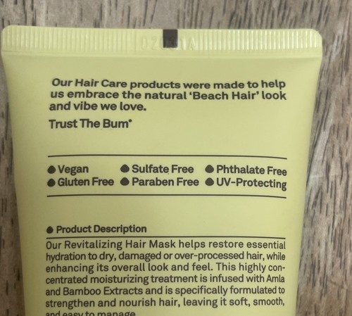 Sun Bum Haar revitalisierende (tiefe Zustand) Haarmaske 6 flüssige Unzen neu versiegelt KOSTENLOSE PROBE - Bild 7 von 9