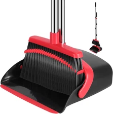 Broom and Dustpan Set, 52-In Long Adjustable Handle Broom Dustpan Combo with Dus