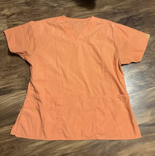 Orange Solid V-Neck Cotton Blend Unisex Scrub Top Size XL