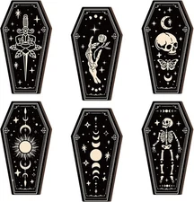 BBTO 6 Pcs Boho Skull Wall Decor Moon Stars Sun Wall Decor Hanging Gothic Wooden