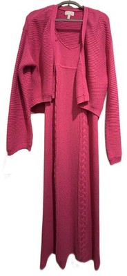 Sofia Vergara Chic 2-Piece Magenta Hi-Lo Cardigan and Knit Cable Long Dress-XL