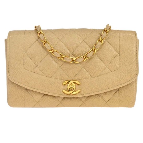 Chanel Beige Calfskin Small Diana Shoulder Bag 197571
