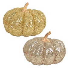 6.69in Thanksgiving Artificial Glitter Pumpkin Fall Mini Foam Pumpkin