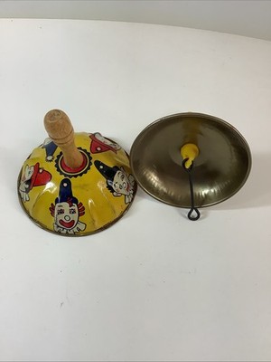 2 Tin Clown NoisemakersTin Litho New Years Party Noise Maker Clown Bells
