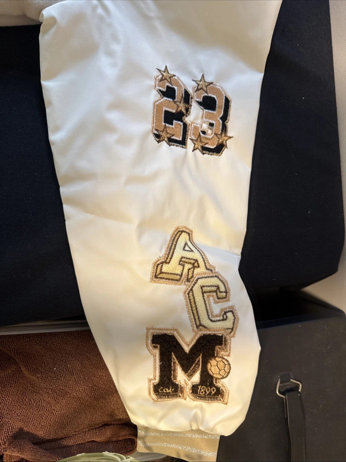 Off White X AC Milan Varsity Replica Genuine Trending Creme’ Colored Jacket Coat image 9