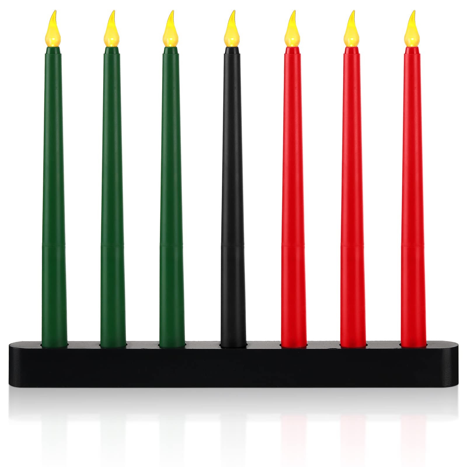 8 Pieces Kwanzaa Kinara Set 7 Kwanzaa LED Candles and 1 Candle Holder Flamele...