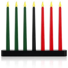 8 Pieces Kwanzaa Kinara Set 7 Kwanzaa LED Candles and 1 Candle Holder Flamele...