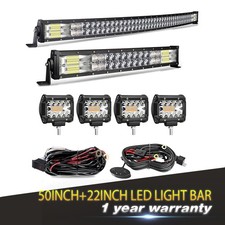50" 22" Curved LED Light Bar Off Road Light w/ 4X 4In LED Pods Fog Lights Kit