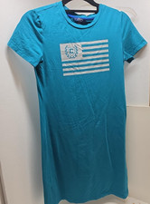 CHAPS Womens XS T Shirt Dress Teal Blue Flag Logo Short Sleeve 33" Casual