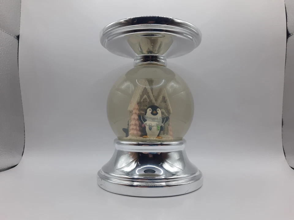 Bath & Body Works Snow Globe Penguins 3 Wick Candle Holder Winter Holiday USED - Image 2 of 4