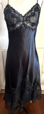 VTG 90s Victoria  s Secret Black Silky Lace Gold Label Lingerie Slip Dress M