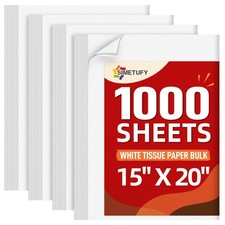 1000 Sheets White Tissue Paper Bulk, 15x20 1000 sheets - 15 x 20 inch, white