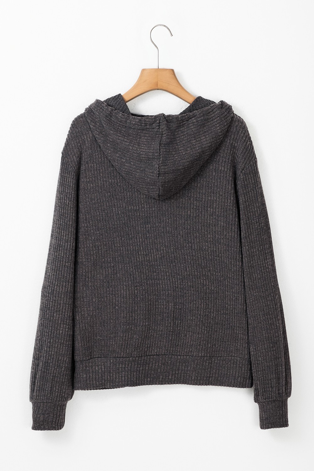 Dark Grey Ribbed Hoodie S Zip Up Front Drawstring Jacket Lounge Top UK Size 8 image 6