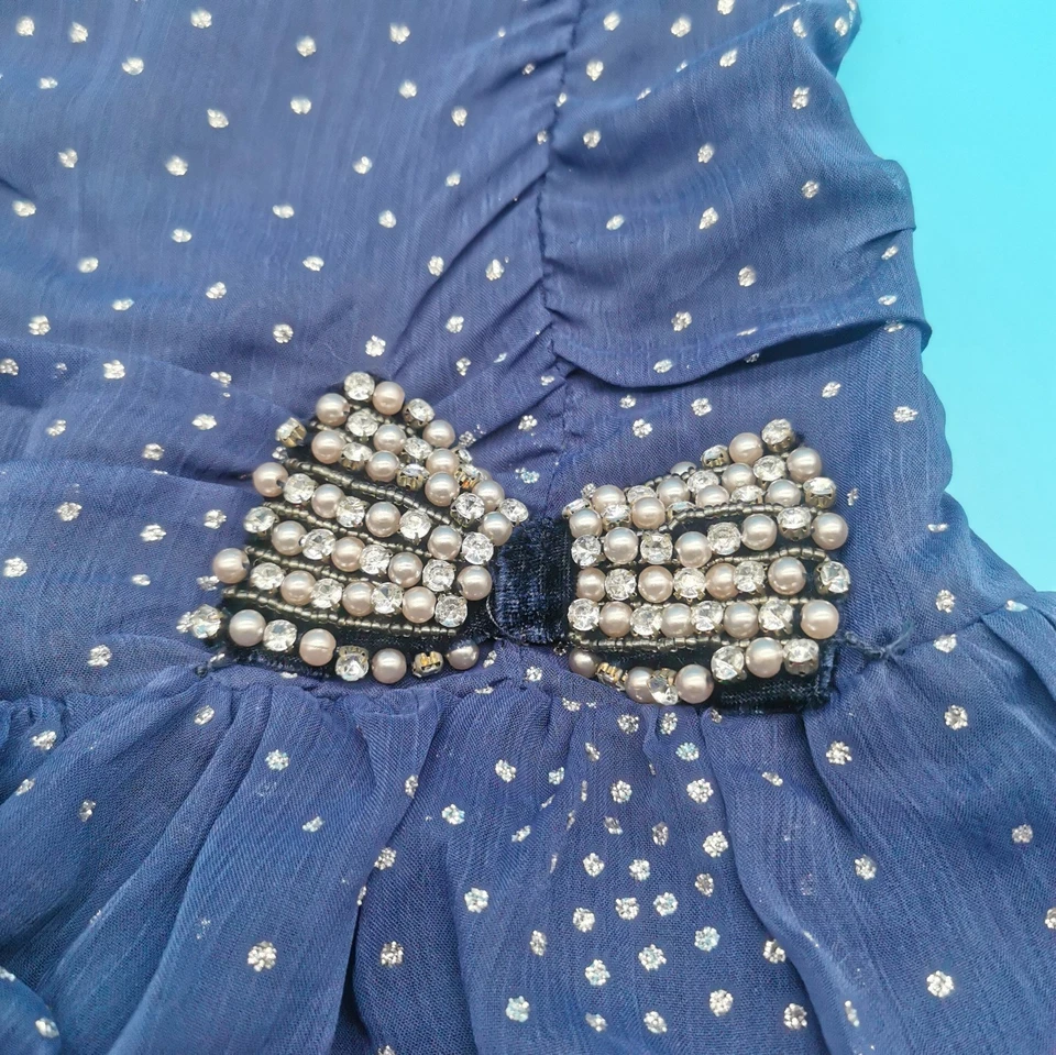 BHS Charm Girls Party Dress Age 14 Years Navy Blue Sparkle Bow Strapless NWT - Image 4 of 4