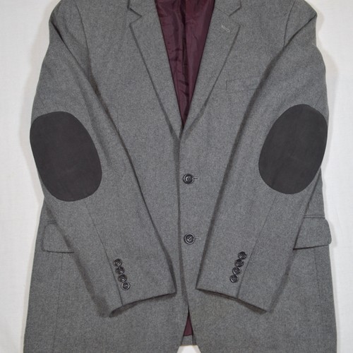 Jeff Banks 24:7 Grey Wool Blend Suit Jacket Blazer Elbow Patches Size XL - Picture 2 of 16
