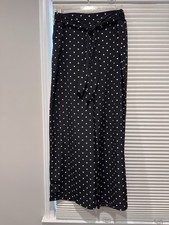 Anne Klein Black White Polka Dot Wide-Leg Tie Accent Polyester Women's Pants