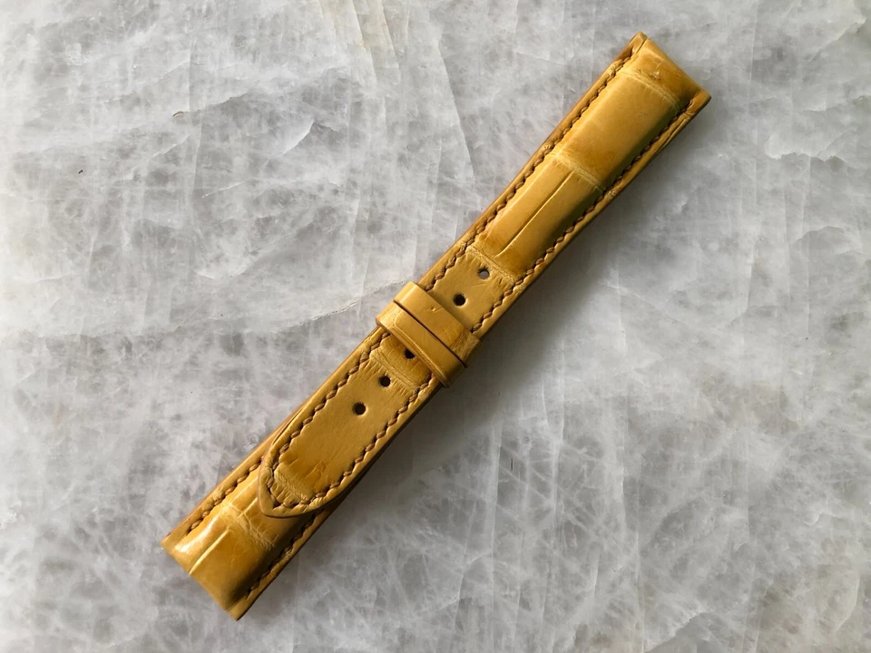 20mm/16mm Yellow Alligator Crocodile Print Leather Watch Strap Band - Image 3 of 4