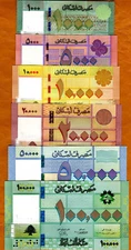 SET Lebanon, 1000-5000-10000-20000-50000-100000 Livres, 2016-2021, P-New UNC