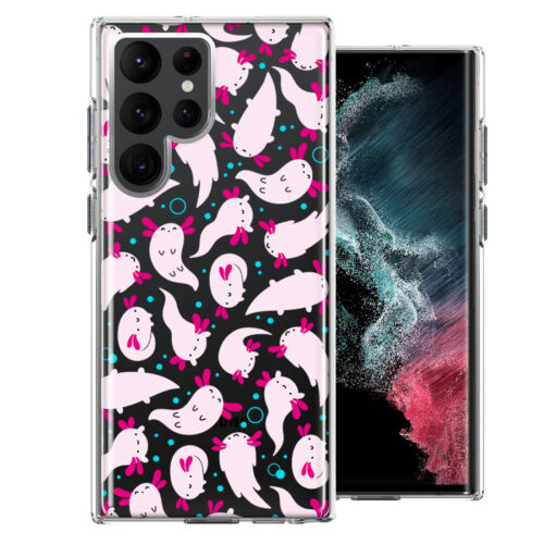 Pour Samsung Galaxy S22 Ultra Rose Happy Swimming Axolotls Polka Dots Coque - Photo 1 sur 1