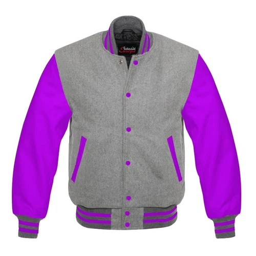 Letterman Style Vasity Jacket Men Wool Snap Closure Leather Sleeves image 19