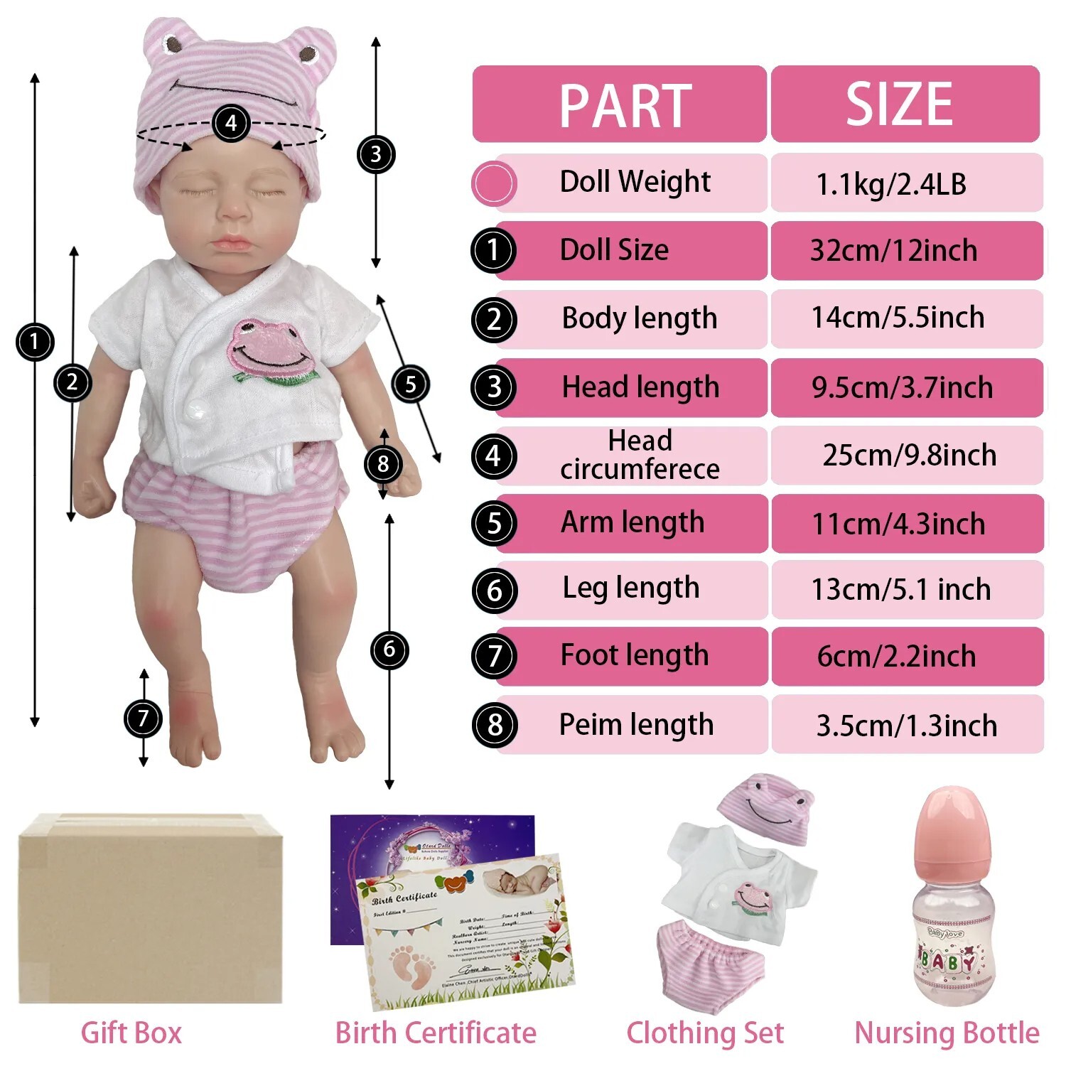 13in Reborn Baby Doll Full Silicone Body Lifelike Mini Preemie Girl w