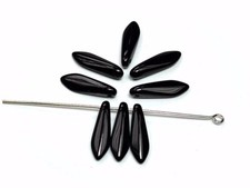 Czech Glass Druk Dagger Beads 5x16mm Jet black, 50 pcs, top drilled
