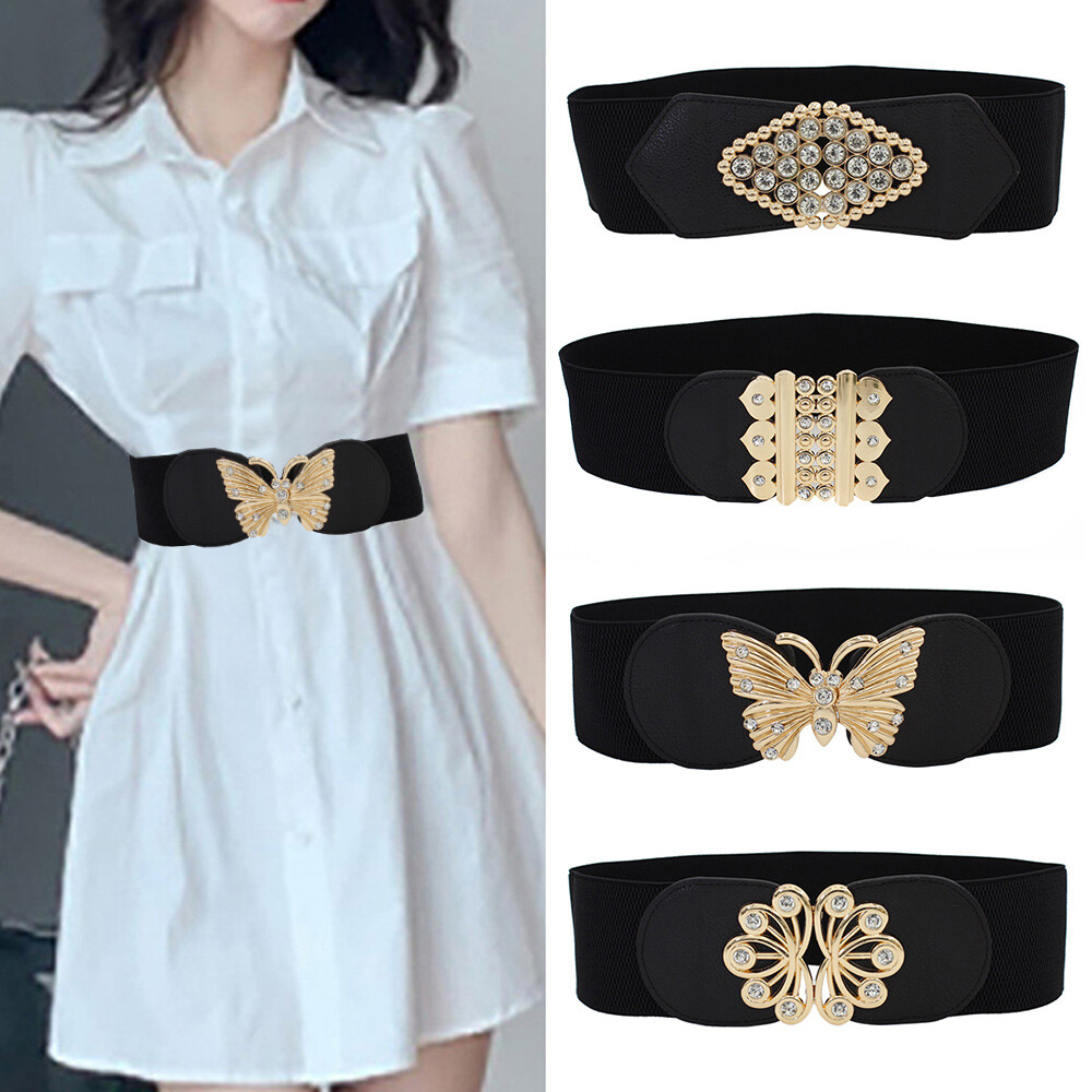 Black & Gold Rhinestone Elastic Corset Waist Bet Fashion Vintage Wide Belt Wide Waist Belt Elastic Cummerband  main image 3