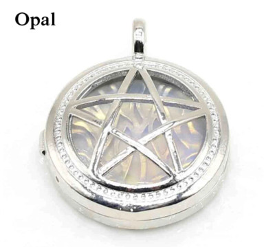 Pentakel Mond Medaillon Opal Anhänger Halskette Edelstein Kristall Schmuck