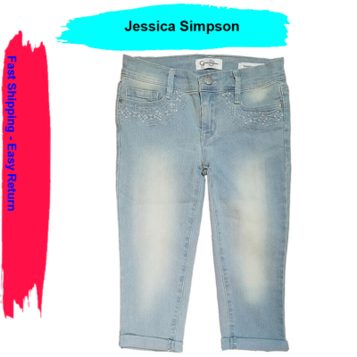 Jessica Simpson Big Girls Embellished Rolled Crop Skinny Capri Pant (10,  Ascott