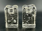 Blenko Style MCM Ice Cube Clear Glass 3"x1⅞"x1⅞"Tapered Candle Holders Vtg