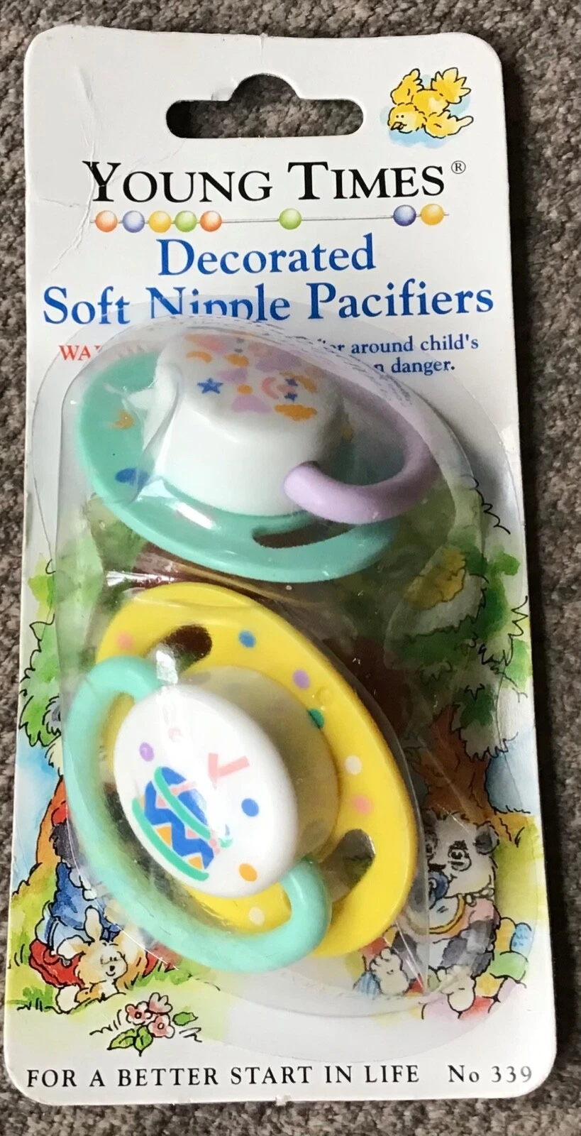 2 Vintage Decorated Round latex Nipple Drum-Clowns pacifiers