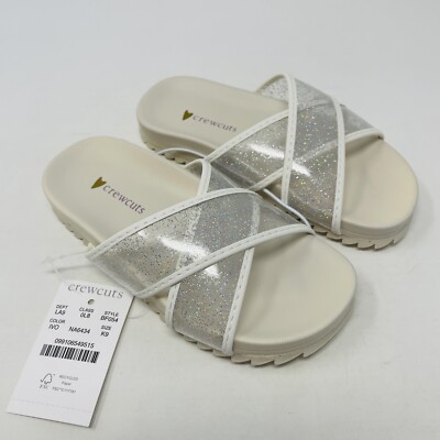 J Crew Crewcuts Little Girl K9 Slip On Pool Glitter Jelly Sandals White $45 206