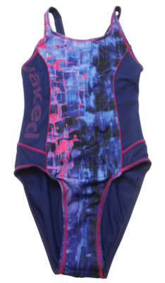 JAKED Swimwear Women's 2XS Suit Stretchy Patterned Logo Blue