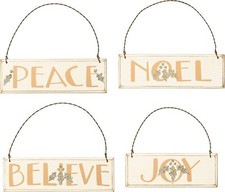 Primitives by Kathy Wood Christmas Ornament Set 4 Sparkly Rustic Believe Joy