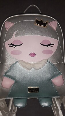 betsey johnson luv lumira queen of hearts princess mini backpack Betsey Johnson Luv LBMIRA Girl W/ Crown Silver Mini Backpack New!