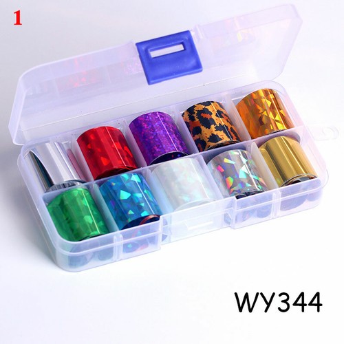 10 Rolls/BOX Nail Foils Nail Art Transfer Foil Wraps Glitter Sticker Decals & - Picture 13 of 41