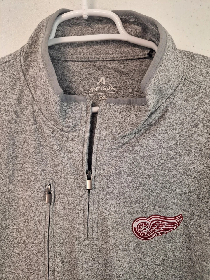 Detroit Red Wings Men's 3XL Gray 1/4 Zip Certain Pullover NWT Antigua NHL - Image 2 of 4