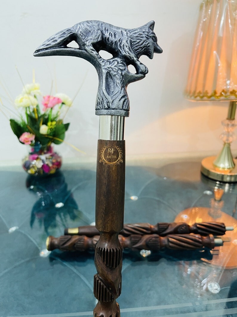 Antique Fox Designed  Solid Head Handle Walking S… - image 4