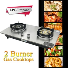 Gas Cooktop 2 Burners Drop-in Propane Gas Cooker Gas Stove LPG Stainless Steel
