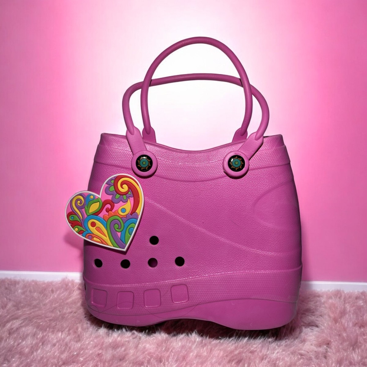 Optari Sol Tote Purse Hand Bag Pink With Heart Charm Waterproof