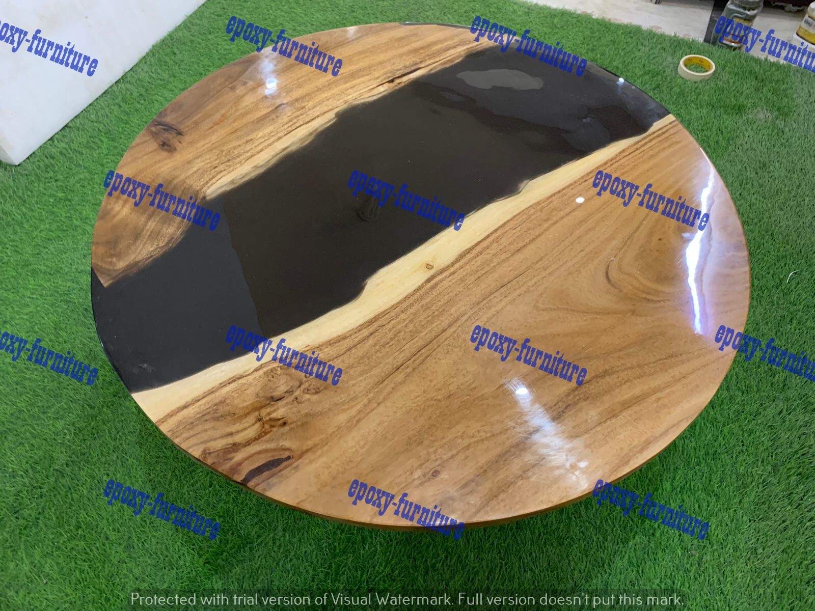 Round Black Epoxy Resin Table - Handcrafted Wooden Home Decor Furniture