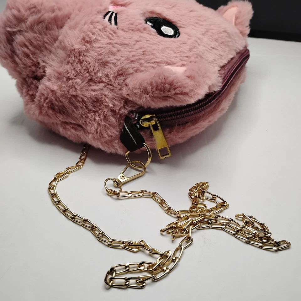 Plush Pink Cat Messenger Bag with Chain Strap - Image 3 of 4