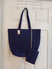 Navy Blue Quilted Tote Bag 17" W X 13" L W/Zipper Case 7" W X 5" L BNWT 