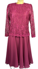 Vintage 80s Lace Bodice Flowy Crepe Skirt Fuchsia Pink Size 16 Romantic Tea
