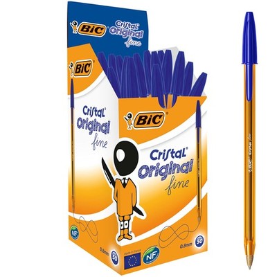 Bic Cristal Original Fine Ball Pens, Fine Point (0.8 mm), Blue, Box of 50 - Smud
