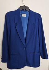 Vtg 70s Miss Pendleton Blazer Jacket 14 Royal Blue Virgin Wool Preppy Academia