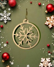 2 x Christmas Natural Wood Christmas Tree Ornaments Snowflake