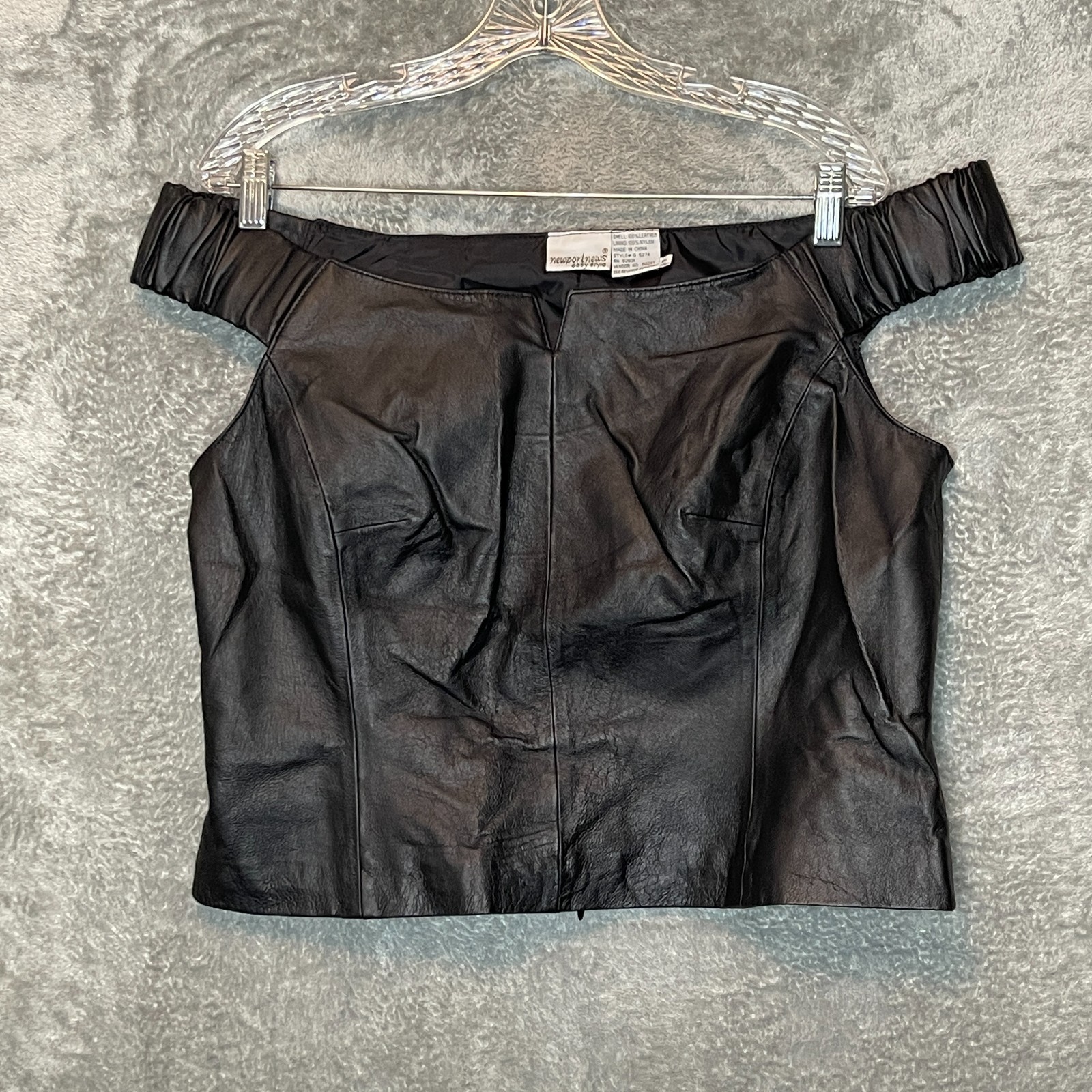 Newport News Women Leather Grunge Biker 90s Off Shoulder Cropped Slim Top 16