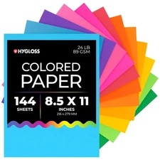 Hygloss 8.5x11" Bright Colored Paper – 24lb, 144 Sheets, 12 Assorted Colors