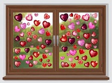 Diamond Faceted Heart Valentines Day Decorative Window Clings, 200-Count for